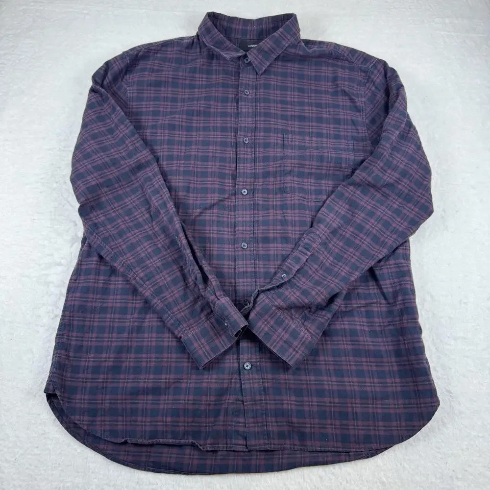 Vince Shirt Mens Size 2XL Red Plaid Flannel Classic Fit Long Sleeve Button Up